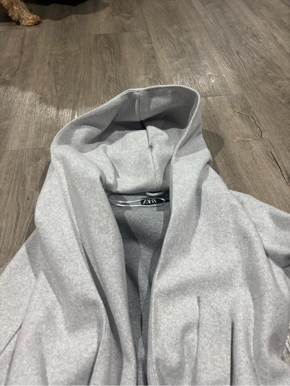 Zara Belted Soft Hoodie Coat Grey Size XS Hooded Long Coat - Picture 4 of 6